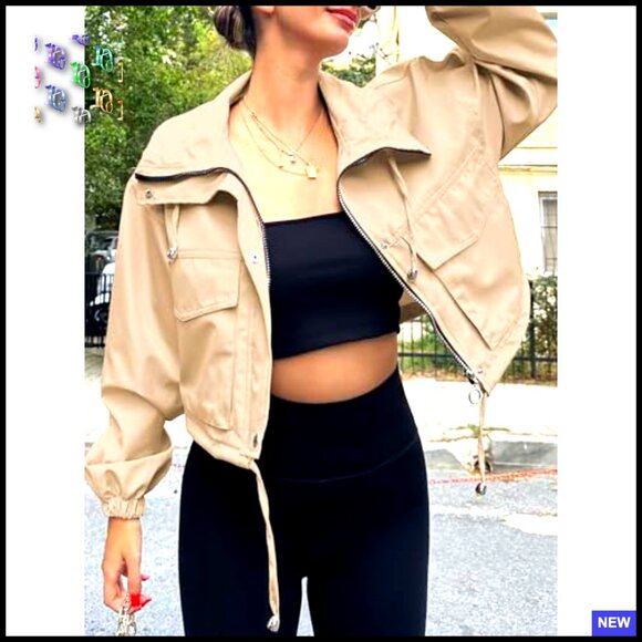 Oversized Cropped Utility Jacket Lightweight Zip Up Anorak Coat with Pockets - Picture 3 of 7